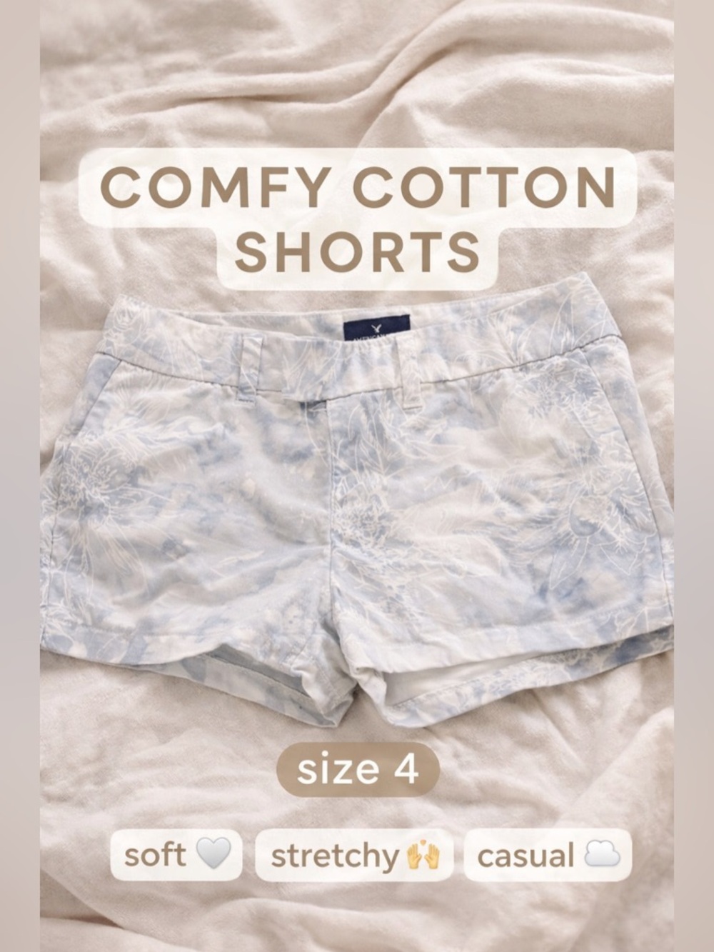 American Eagle Floral Cotton Shorts Size 4 Blue Gray Low Rise Stretch Casual